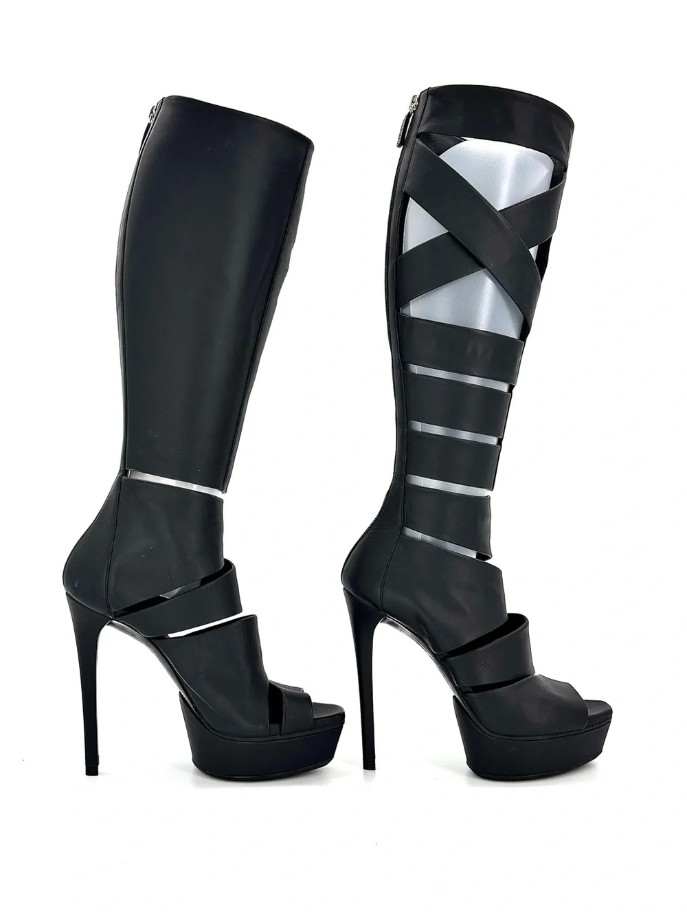 Gucci Vintage SS2010 Helena Babylon Cutout Bondage Knee High Platform Boots 36.5
